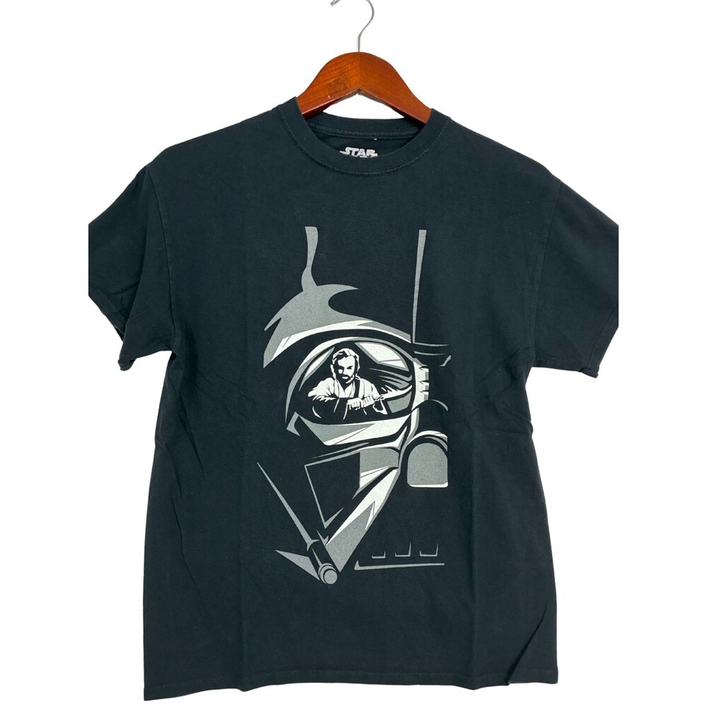 Star Wars Mando Engine Black Graphic T-Shirt The Mandalorian Helmet Size M